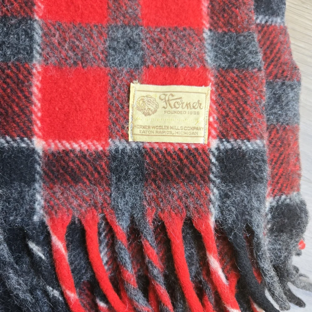 Red Plaid Woven Horner Woolen Mills Wool Blanket 54”x61”-Eaton Rapids, Michigan - Picture 2 of 6